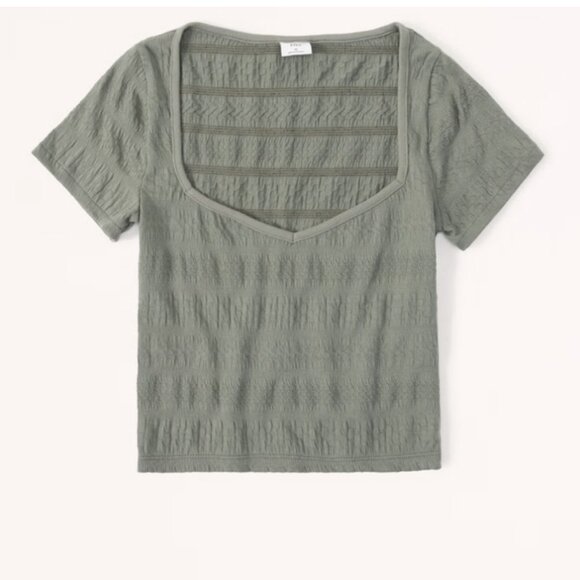 NWT Abercrombie & Fitch Women's Square Sweetheart Neck Cropped Textured Baby Tee - Picture 1 of 8